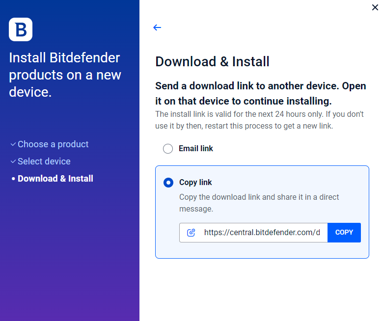 install Bitdefender - send link
